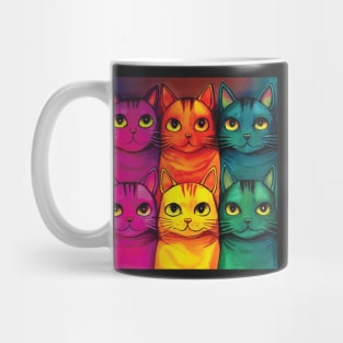 Multicoloured Cats Print in Bold Pink, Orange, Yellow, Green and Blue Mug